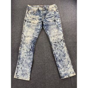 Odd Culture Mens 36x32 Acid Wash Moto Bike Jeans Slim Fit Distressed Blue Yellow